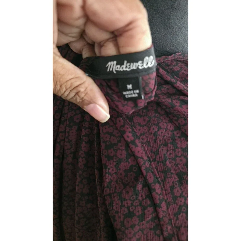 Madewell Women's M Burgundy Black Floral (Re)sourced Georgette Faux-Wrap Mini